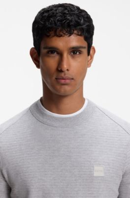 Cotton-piqu&eacute; sweater with logo patch, Light Grey