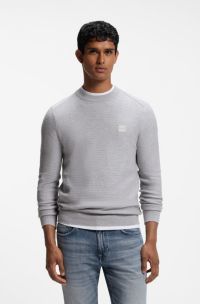 Cotton-piqu&eacute; sweater with logo patch, Light Grey