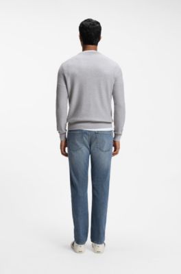Cotton-piqu&eacute; sweater with logo patch, Light Grey
