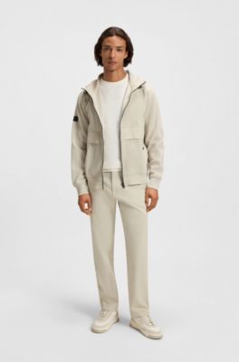 Structured sweater in cotton and cashmere with logo patch, White