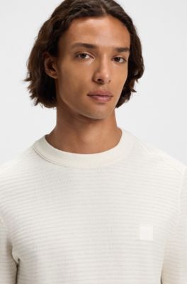 Pull en coton piqu&eacute; avec &eacute;cusson &agrave; logo, Blanc