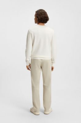 Structured sweater in cotton and cashmere with logo patch, White