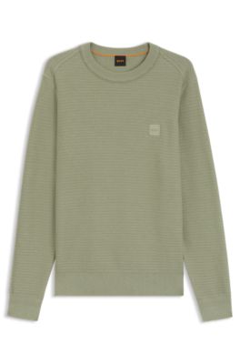 Structured sweater in cotton and cashmere with logo patch, Light Green