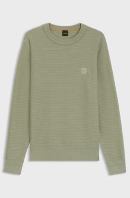 Cotton-piqu&eacute; sweater with logo patch, Light Green