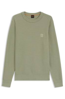 Structured sweater in cotton and cashmere with logo patch