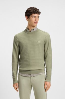 Pull structur&eacute; en coton et cachemire avec patch logot&eacute;, Chaux