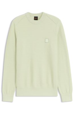 Cotton-piqu&eacute; sweater with logo patch, Light Green