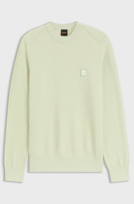 Cotton-piqu&eacute; sweater with logo patch, Light Green