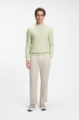 Cotton-piqu&eacute; sweater with logo patch, Light Green