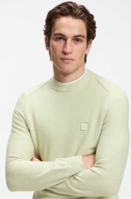 Cotton-piqu&eacute; sweater with logo patch, Light Green