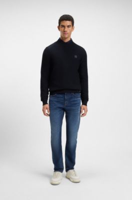Cotton-piqu&eacute; sweater with logo patch, Dark Blue