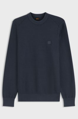 Cotton-piqu&eacute; sweater with logo patch, Dark Blue