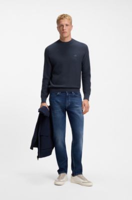 Cotton-piqu&eacute; sweater with logo patch, Dark Blue