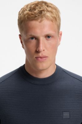 Cotton-piqu&eacute; sweater with logo patch, Dark Blue