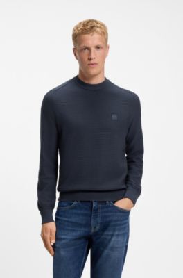 Cotton-piqu&eacute; sweater with logo patch, Dark Blue