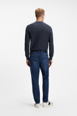 Cotton-piqu&eacute; sweater with logo patch, Dark Blue