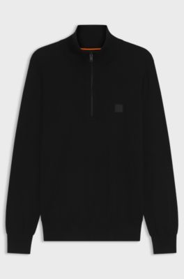 Pullover aus Baumwolle und Kaschmir mit Troyerkragen, Schwarz