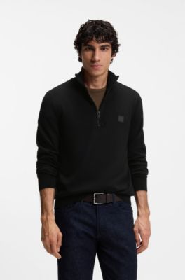 Pullover aus Baumwolle und Kaschmir mit Troyerkragen, Schwarz