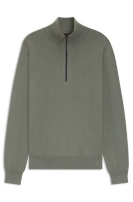 Zip-neck sweater in cotton and cashmere, Grey