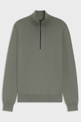 Cotton-cashmere sweater with zip collar, Grey