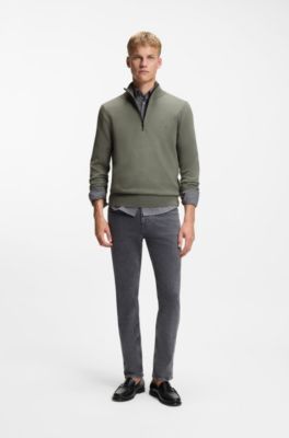 Zip-neck sweater in cotton and cashmere, Grey