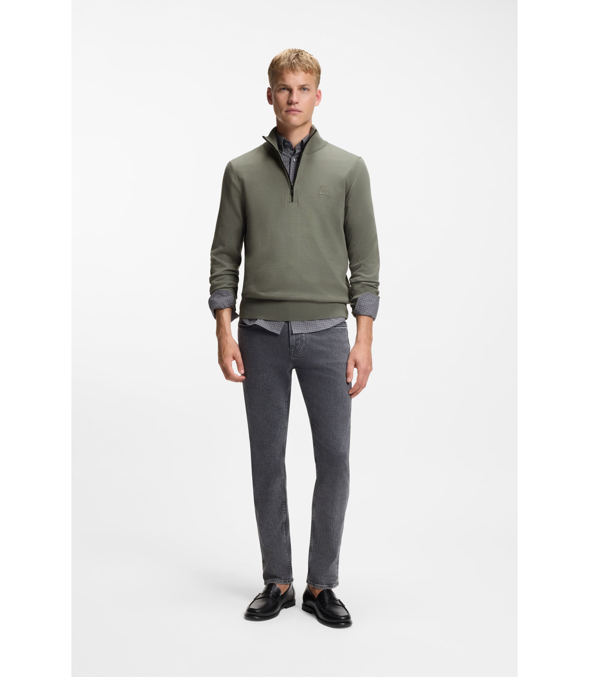 BOSS - ジップネックセーター コットン/カシミア - グレー