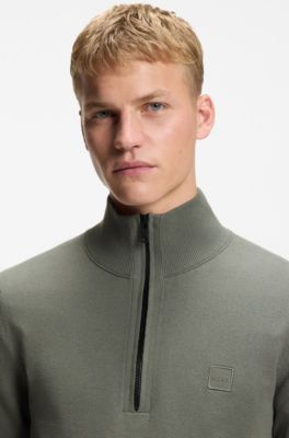 Cotton-cashmere sweater with zip collar, Grey