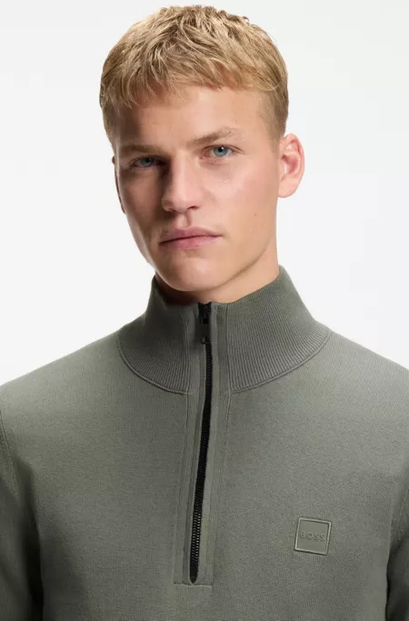 Zip-neck sweater in cotton and cashmere