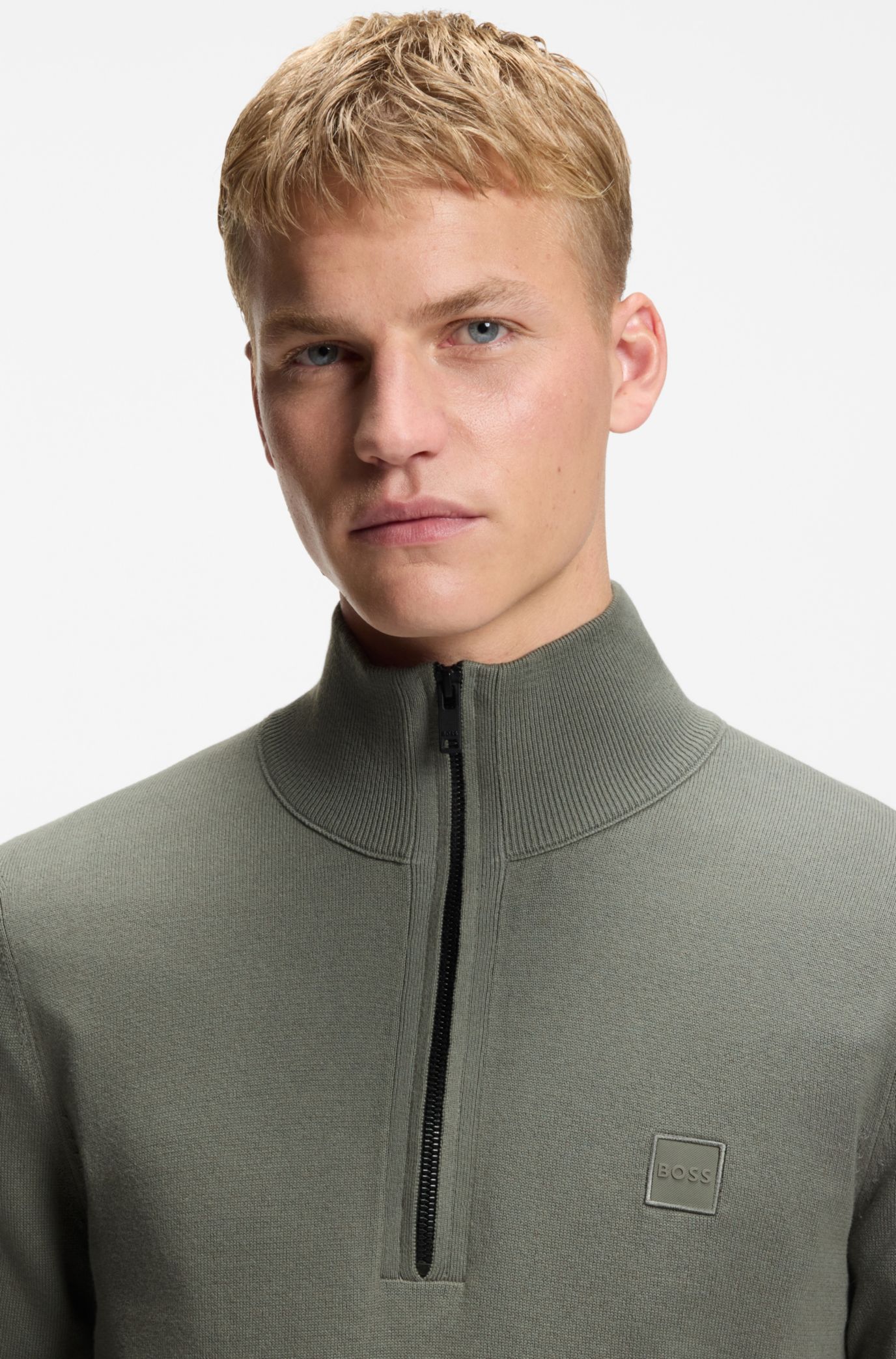 BOSS - ジップネックセーター コットン/カシミア - グレー