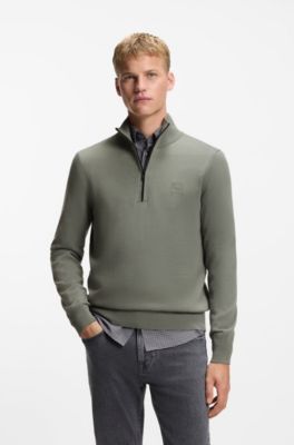 Cotton-cashmere sweater with zip collar, Grey