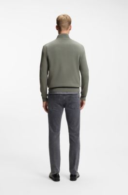 Cotton-cashmere sweater with zip collar, Grey