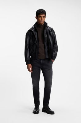Cotton-cashmere sweater with zip collar, Dark Brown