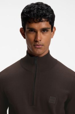 Cotton-cashmere sweater with zip collar, Dark Brown