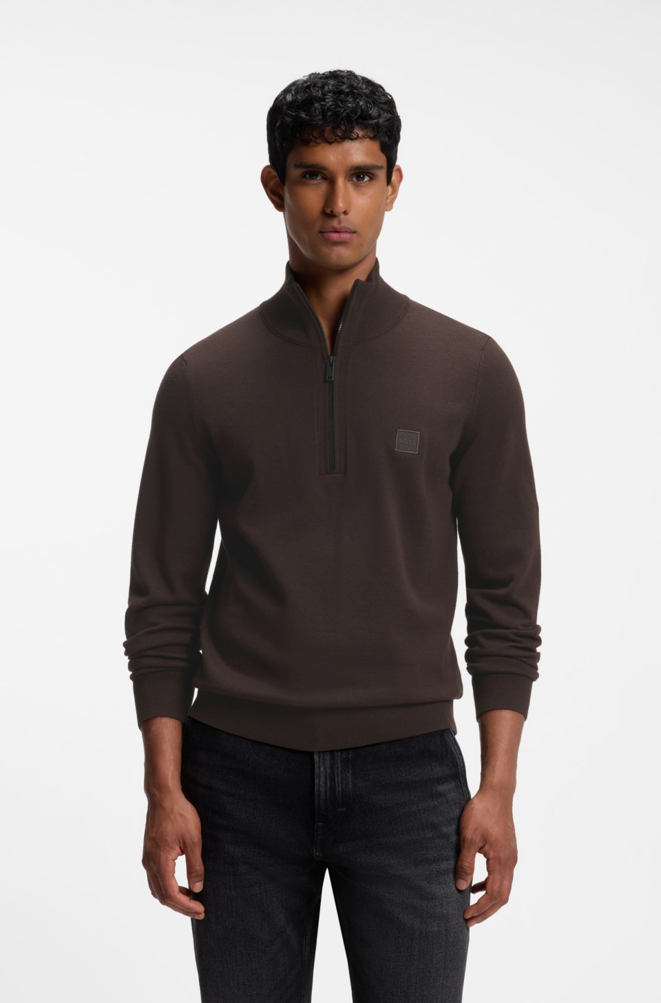 Cotton-cashmere sweater with zip collar
