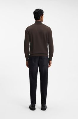 Cotton-cashmere sweater with zip collar, Dark Brown