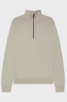 Pull en coton et cachemire avec encolure zipp&eacute;e, Naturel