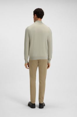 Pull en coton et cachemire avec encolure zipp&eacute;e, Naturel