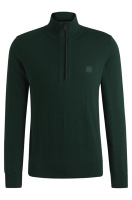 Bossカシミアセーター BOSS - ロゴパッチ ジップネックセーター コットン/カシミア