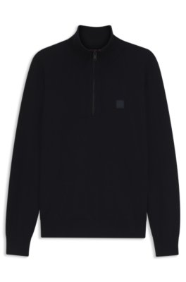 Pull en coton et cachemire avec encolure zippée et patch logoté