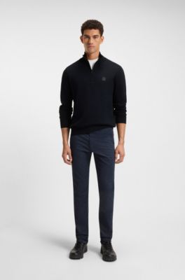 Zip-neck sweater in cotton and cashmere, Dark Blue