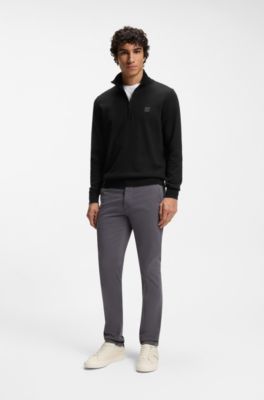 Cotton-cashmere sweater with zip collar, Dark Blue