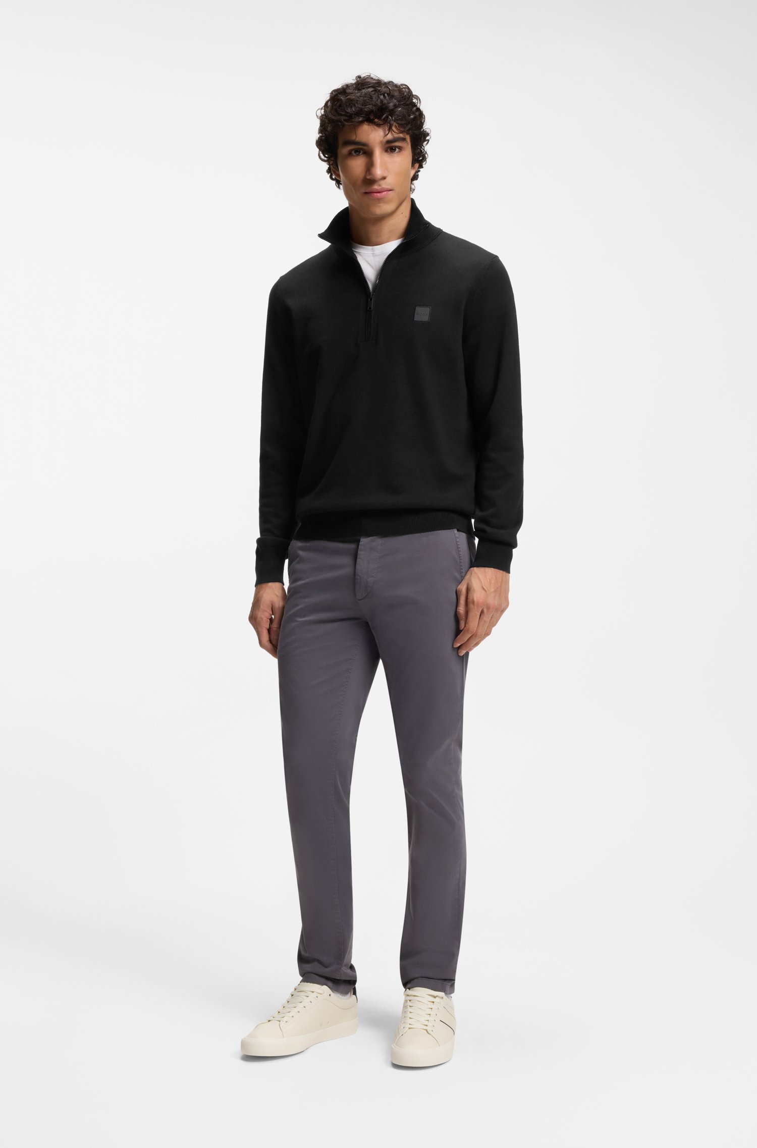Boss Cotton-cashmere sweater with zip collar stickade tröjor herr – bild 2