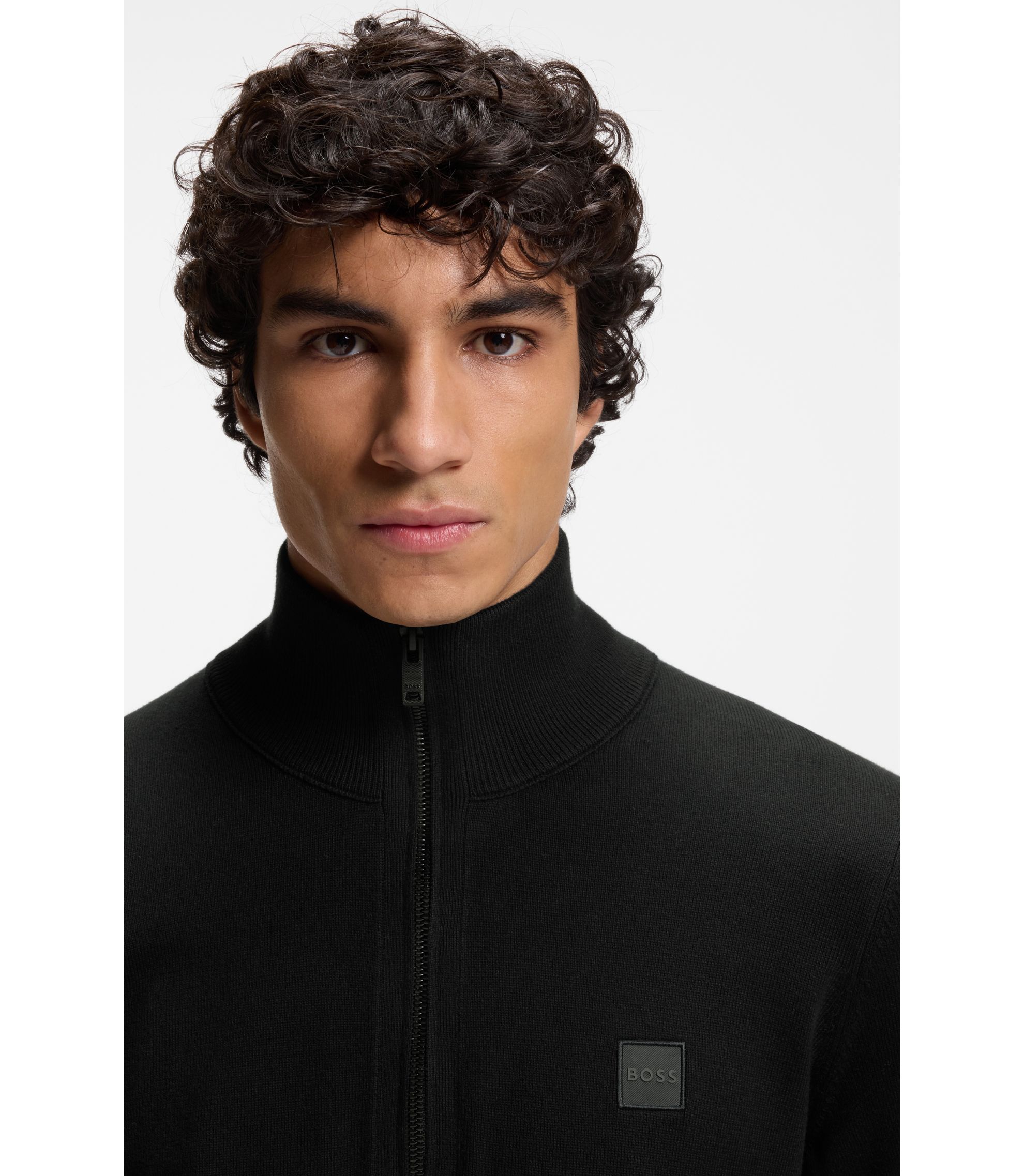 BOSS - ジップネックセーター コットン/カシミア - ダークブルー