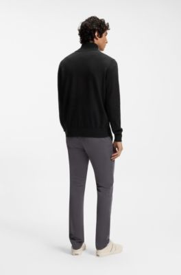 Pull en coton et cachemire avec encolure zipp&eacute;e, Bleu fonc&eacute;