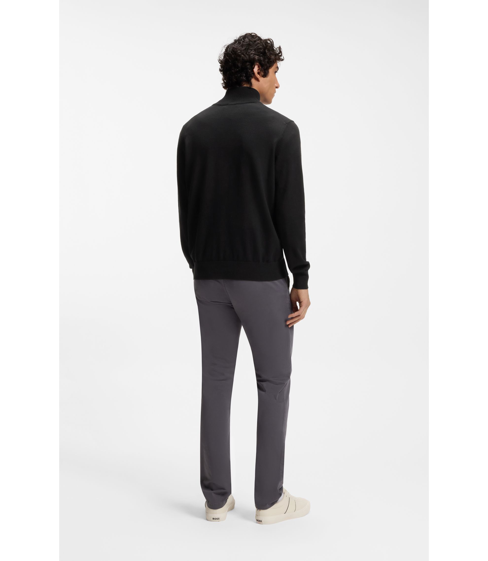 BOSS - ジップネックセーター コットン/カシミア - ダークブルー