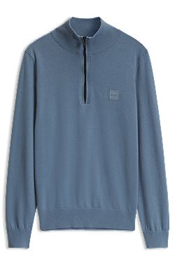 Cotton-cashmere sweater with zip collar