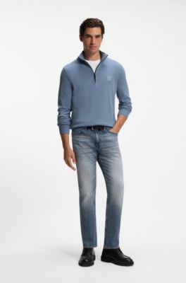 Cotton-cashmere sweater with zip collar, Blue