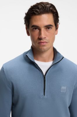 Cotton-cashmere sweater with zip collar, Blue