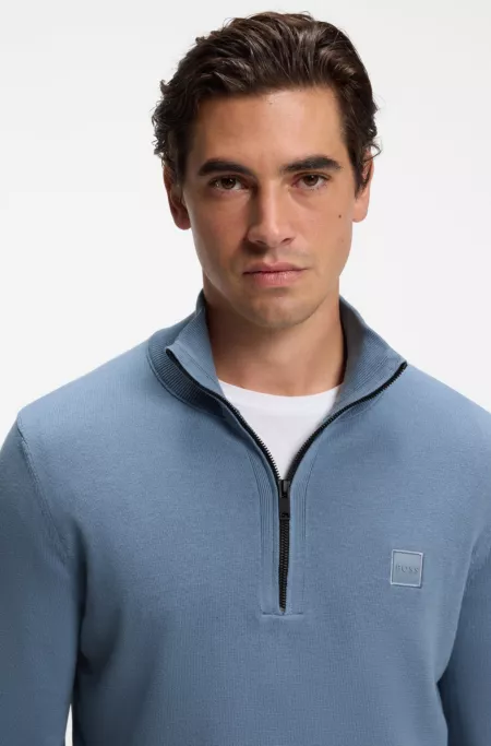 Cotton-cashmere sweater with zip collar
