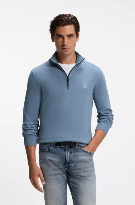 Cotton-cashmere sweater with zip collar
